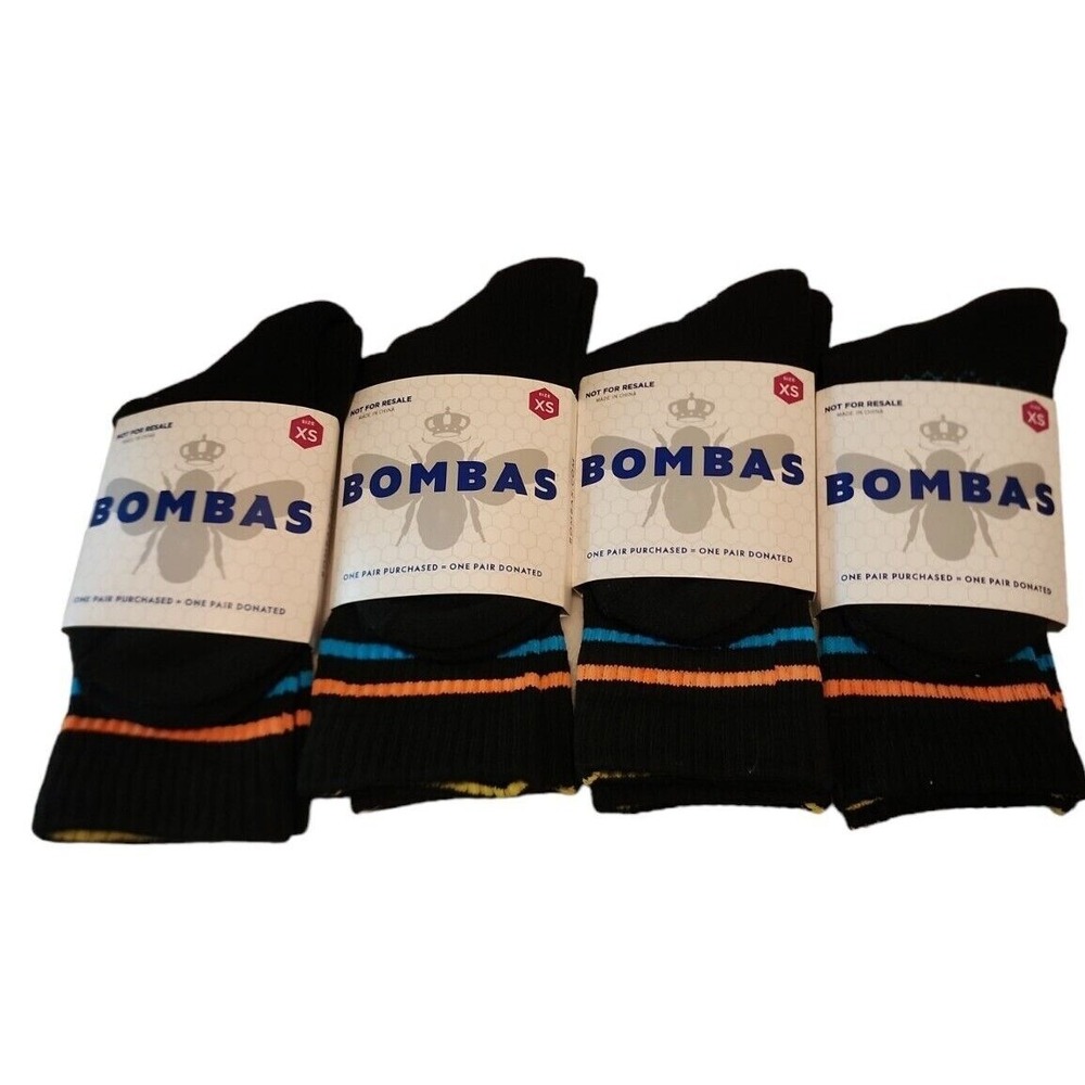 Bombas Socks 4 Pairs Black‎ Striped Ankle Extra Small XS Youth 11.5-4